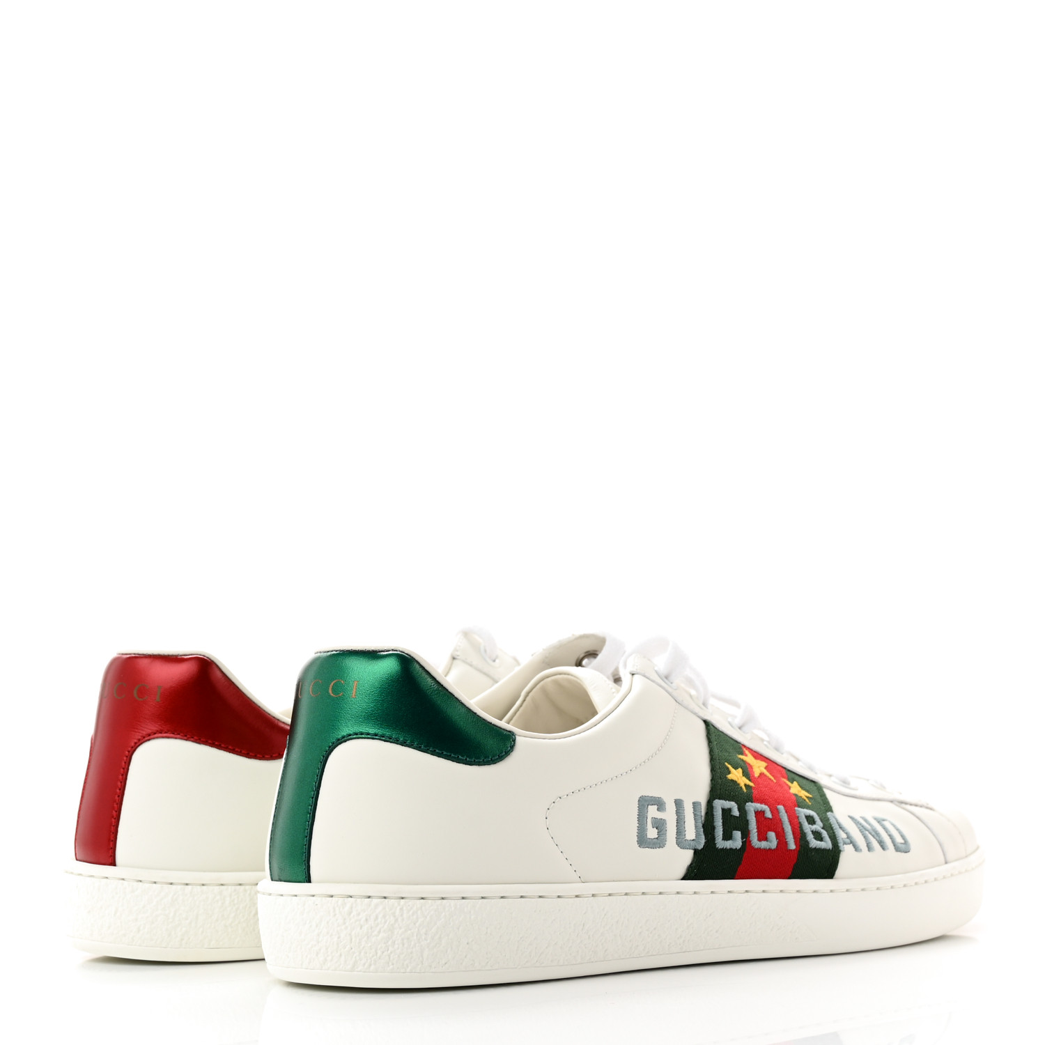 GUCCI Calfskin Web Mens Gucci Band Ace Sneakers 8 White